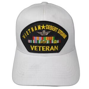 Nissi Caps Vietnam Desert Storm Veteran White Trucker Hat OS Snapback Ribbon